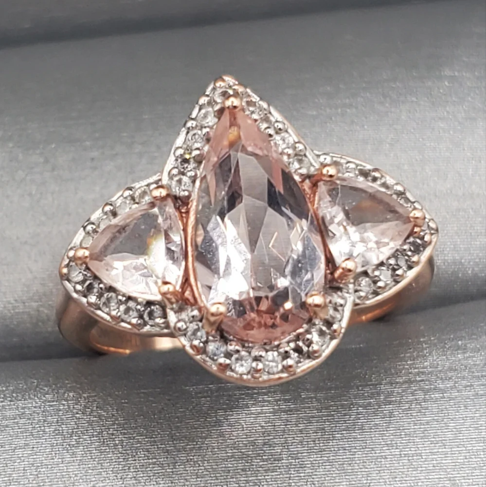 10k Solid Rose Gold Pear Morganite Halo Ring